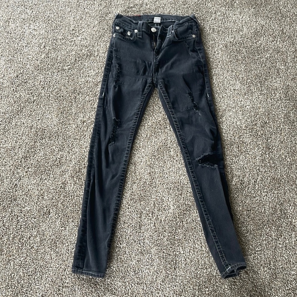 Black True religion womens jeans ripped size 28